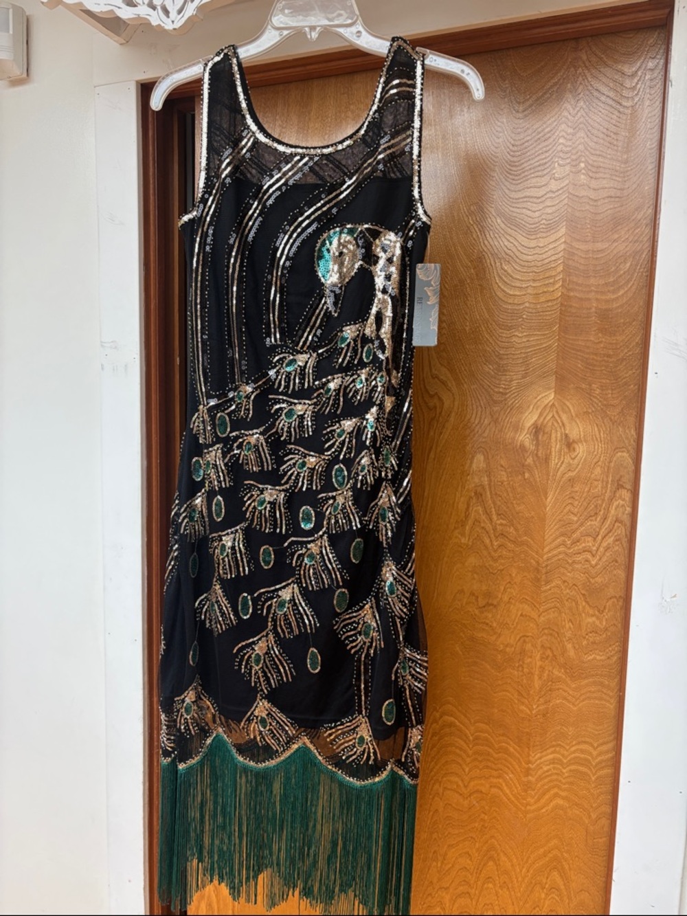 Sequined Peacock Fringe Cocktail Dress